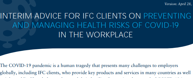 Interim Advice for IFC Clients on Preventing and Managing Health Risks of COVID-19 in the Workplace